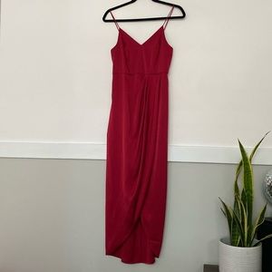 Express Red Satin Asymmetrical Drape Midi Dress Size 2